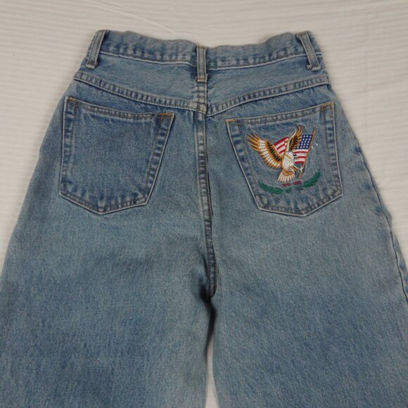 VINTAGE GINO RICCI EMBROIDERED EAGLE AMERICAN FLAG WOMENS JEANS 7/8 (24/30) K890 - Picture 9 of 11